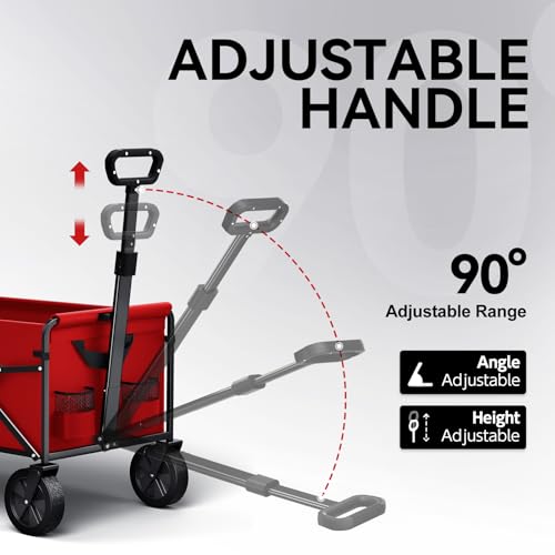 Collapsible Foldable Wagon, Foldig Cart with Wheel Heavy Duty with 180lbs Weight Capacity Lightweight Utility Camping Wagon for Groceries Garden Beach Sports Fishing (Coral Red)