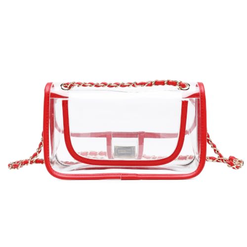 Image of Womens PVC Clear Purse Handbag with Chain Stadium Approved Clear Bag See Through Bag for Working and Concert