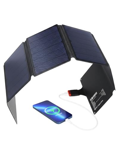 56W Foldable Portable Solar Panel Charger, High Efficiency Monocrystalline Solar Charger, IP65 Waterproof FCC Certified, Shade Tolerance for Outdoor Camping Hiking Travel
