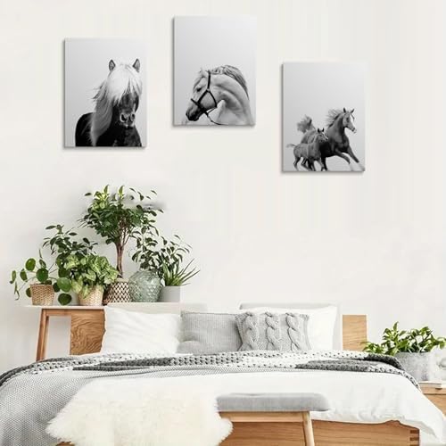 Toile cheval pour salon moderne : triptyque déco murale 40x60 cm