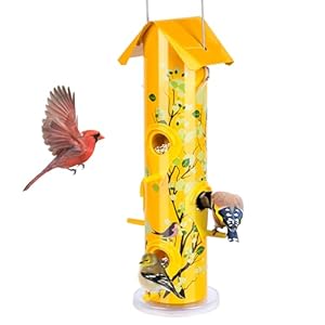 Kingsyard Metal Bird Feeders for Outdoors Hanging, 6-Ports Tube Bird Feeder, 14 inch, Durable & Weatherproof, Large Capacity for Attracting Wild Birds (Yellow)