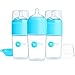 PopYum 9 oz Blue Anti-Colic Formula Making/Mixing/Dispenser Baby Bottles, 3-Pack with #2 Medium Flow Nipples, 260 ml, BPA-Free, Natural Latch
