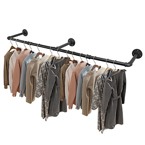 Livabber Industrial Pipe Clothes Rack, Heavy Duty Detachable Iron Garment Rack Wall Mounted, Rustic Saving Space Clothes Bar Multi-Purpose Hanging Rod For Bedroom, Closet, Black (50 Inch) #TOP24