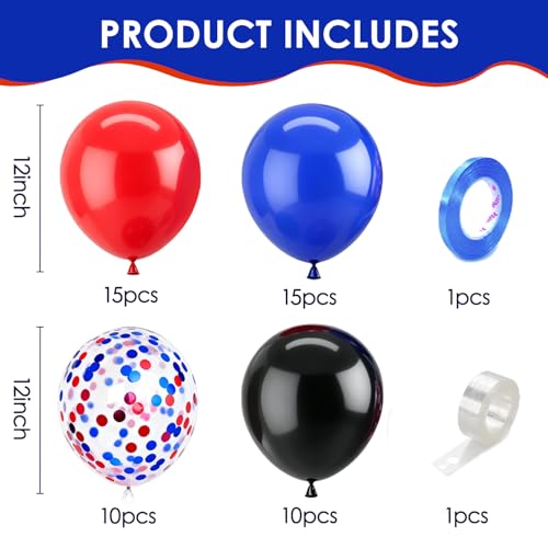 Image of Zesliwy Red Blue Black Balloons Set,50pcs 12inch Dark Royal Blue Black Red Latex Balloon with Confetti Balloon for Graduation Anniversary Man Birthday Party Decoration