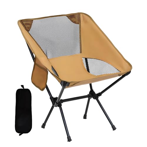 Shyllin Sedia Campeggio Pieghevole, Sedia da Esterni Pieghevole, Sedie Pieghevoli, Sedie Pieghevoli da Campeggio con Tasca Laterale e Borsa, per Esterni, Picnic, Spiaggia, Pesca (Cachi)