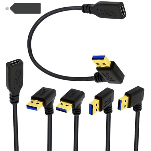 For 90-degree angle USB 3.0 Type-A male to USB 3.0 Type-C female gold-plated connector converter adapter cable