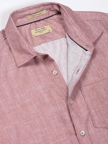 Image of Thomas Scott Men's | Printed | Textured Fabric | Full Sleeve | Regular Fit | Linen Blend | Single Pocket | Spread Collar | Casual Shirt