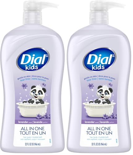 Dial Kids All-in-1 Body + Hair + Bubble Bath, Lavender Scent, 32 Fl Oz, Hypoallergenic Body Wash & Shampoo, No Tears Formula for Kids 2+ Years, No...