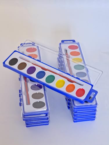 48 Pack Watercolor Paint Set Bulk, 8 Colors Washable Water Color Paint with Brushes