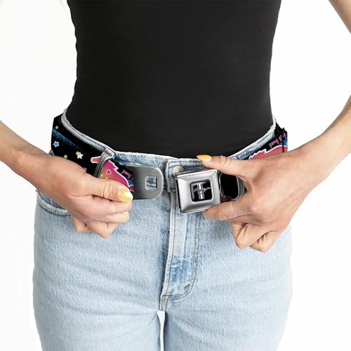 Image of Buckle-Down Seatbelt Belt - Mustang PONY GIRL UNTAMED SPIRIT /Stars Black /Multi Color - 1.0 inch Wide - 20-36 Inches in Length
