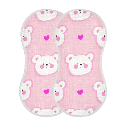 Baby Burp Cloths, Soft Absorbent Burping Cloths for Babies, Cotton Milk Spit Up Rags, Large Size for Newborns, Baby Boys and Girls (Blush Bear Faces Pattern)2