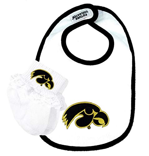 Future Tailgater Iowa Hawkeyes Cotton Baby Bib and Socks with Lace Set