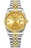 PASOY Classic Men's Watch Unisex Size Red Diamonds Dial 36mm Case Stainless Steel Quartz Date Gold Gear Bezel Silver Watches reloj de pulsera