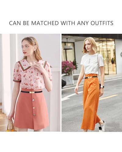 Women's Skinny Leather Belt with Adjustable Golden Turn-Lock Buckle - Ideal for Dresses, Jeans, and Coats, Black 6