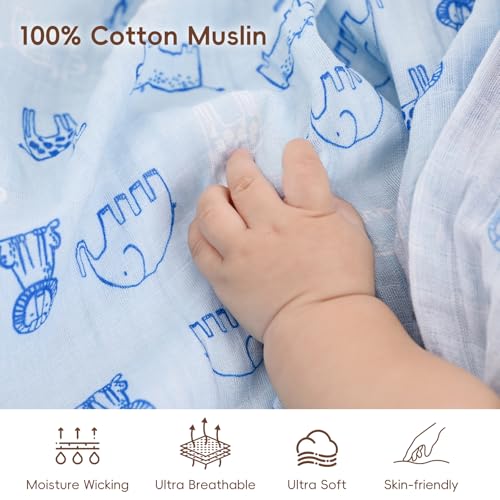 Image of david's kids 4 Pack Baby Muslin Swaddle Blankets, 100% Cotton and Ultra Soft Breathable Receiving Blanket Wrap for Boys Girls, New Born Essentials, Large 47 x 47 inches, Woodland /Elephant /Giraffe