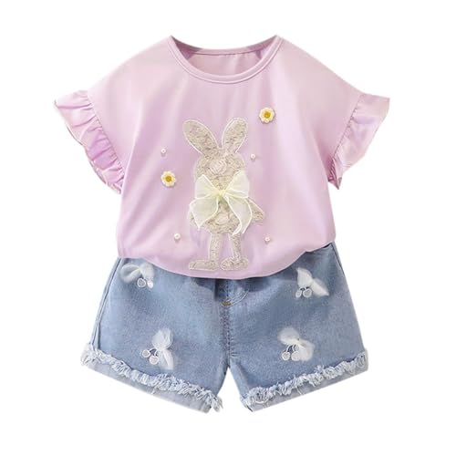 Conjunto de ropa para niñas pequeñas con camisetas de conejitos y lazos