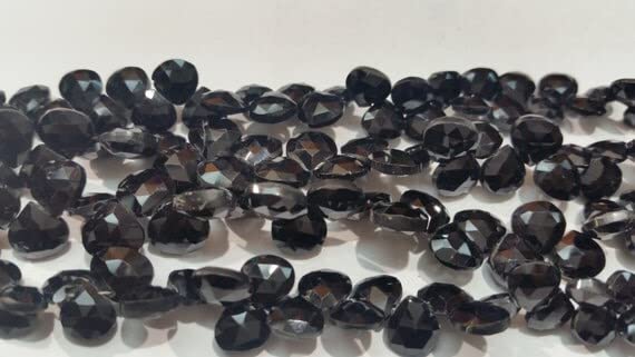 Spinel noir facetté en cœur 7mm | Perles de spinelle noir pour création de bijoux en fil de 18cm