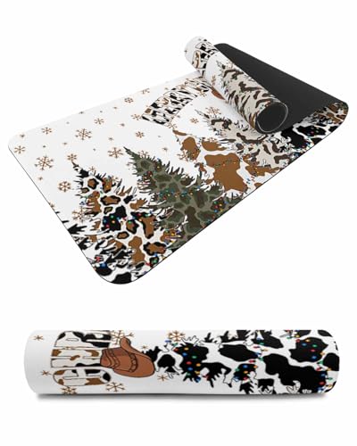 Debedcor Heat Proof Table Pads Waterproof Decorative, Western Christmas Non-Slip Table Countertop Protector, Winter Xmas Cow Texture Trees Snow Insulation Mat for Dining Room, 48 x 12 Inches