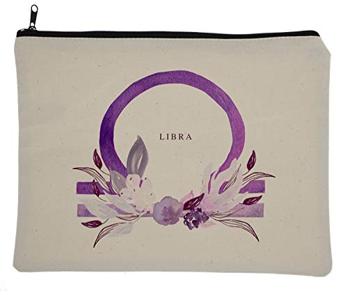 Preisvergleich Produktbild Kosmetiktasche mit Sternzeichen-Waage, mit Reißverschluss, Tragetasche, Make-up, Sternzeichen, Sternzeichen, Sternzeichen, Astrologie, Himmelssternbild, Blume, Oktober-Geburtstag