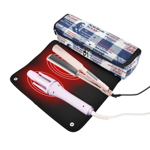 Bolsa de viaje para herramientas de cabello con tapete resistente al calor, diseño doble capa para plancha y accesorios, color azul marino con patrón de cuadros miniatura 2