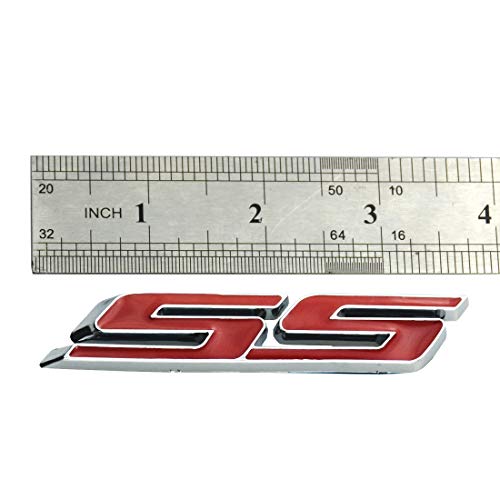Image of Grill Side Fender Trunk Super Sport Emblem Badge Decal Letter 3D Logo Compatible with 2010 to 2025 Slant SS (Set of 2) (Chrome Red)