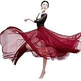 ORIDOOR 720 35' Long Women's Fairy Lyrical Dance Skirt Gradient Color Chiffon Swing Skirt Ballet Modren Dance Costume (B Wine)