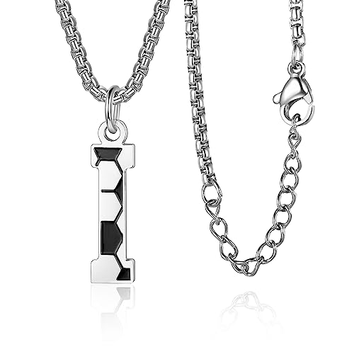 Collier pendentif lettre initiale football homme acier inoxydable chaîne argentée