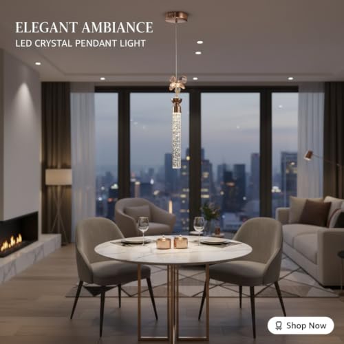 Image of 6W Crystal Pendant Hanging LED Light | Gel Glass Rod with Floral Decor | Warm White Glow | Golden Finish | Modern Decorative Ceiling Light for Living Room, Bedroom, Dining & Indoor Spaces