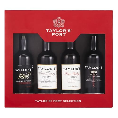 Taylors Port Selection Gift Set 4 x 5cl Miniatures: Fine Ruby Fine Tawny & First Estate Ideal Christmas or Birthday Present by Blue Tree Gifts