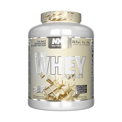 NXT Nutrition Pure Whey Deluxe 2.1kg | Whey Protein | Muscle Growth and Recovery | 70 Servings | 5g Glutamine | 5g BCAA | White Chocolate Bellissimo