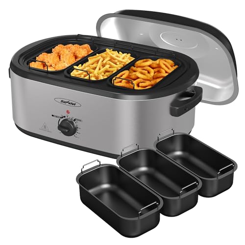 Comparison: Best Turkey Roaster Oven 3 Sunvivi Electric Roaster Oven, 24 QT Turkey Roaster Oven with 3 Bin Buffet Server, 150-450F Full-Range Temperature Control, Removable Pan & Rack, Stainless Steel, Silver