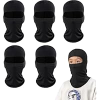 SEFIRST 5 Pcs Balaclava Black Ski Face Mask, Cycling Neck Warmer for Helmet, UV Windproof Protector Scarf for Boys Girls, Balaclavas Kids Mask for Skiing, Snowboarding, Cycling, Running