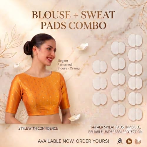 Image of Studio Shringaar Women Cotton Silk Silky Brocade Readymade Elbow Length Sleeves Saree Blouse Choli