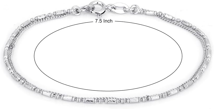 Vanbelle Sterling Silver Jewelry - Rhodium Plated with 925 Stamp - Double Layered Beaded Chain Bracelet - Elegant Handcrafted for Women - 7.5" long - Image 4