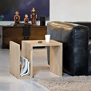 KOHINOOR DECOR Greenply Engineered Wood End/Side Table with Storage for Home & Office | Durian Veneer Natural Matt Finish Displaying End Table