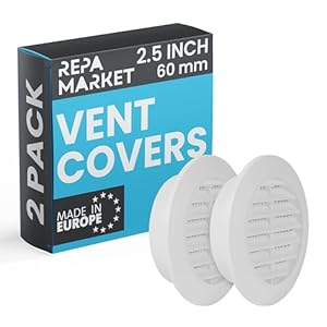 Repa Market 60mm 2 Stück Weiß Rund Lüftungsgitter mit Insektenschutz - Kunststoff Lüftungsrohr Abdeckung für HVAC Heizung, Kühlung, Klimaanlage - Innen/Außen, Garage, Gartenhaus Luftgitter