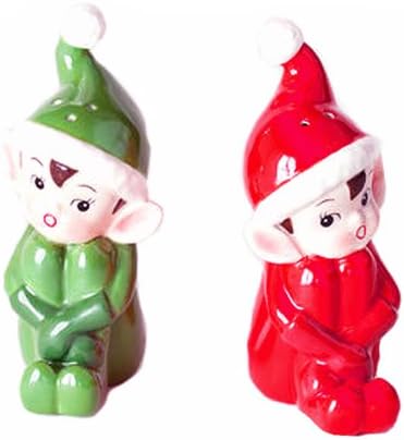 180D Gift Boxed Vintage Style Elves Salt /Pepper Shaker Set Red - Green