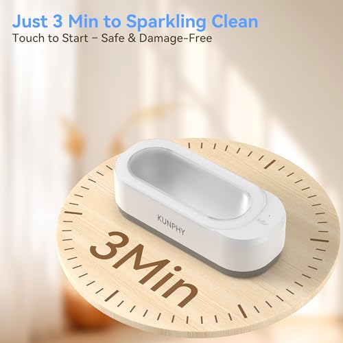 KUNPHY Ultrasonic Jewelry Cleaner, Jewelry Cleaner Machine 12oz 46KHz, Professional Sonic Cleaner with One-Touch Operation, Sonic Cleaner for Rings, Glasses, Jewelry, Dentures White
