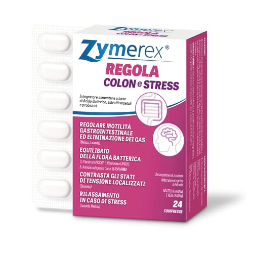 Zymerex - Regola Colon E Stress | 24 Compresse | Regolarità Intestinale | Con Acido Butirrico | 6 Miliardi Di Probiotici | Senza Glutine E Lattosio
