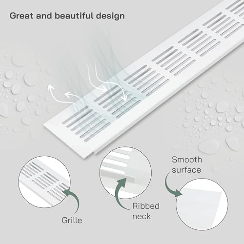 Vent Systems Grille d'aération rectangulaire en aluminium blanc pour porte d'admission/d'échappement de 50 x 6 cm (taille extérieure) – CVC pour amélioration de la maison, revêtement de conduit mural – vue 3
