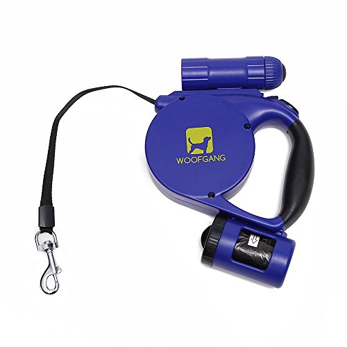Woofgang Retractable Dog Leash With Bright LED Light & Poop Bag Dispenser | Tangle Free Leash With Ergonomic Handle For Small & Medium Size Dogs Up To 44 Pounds | For Running, Training, Walking & More