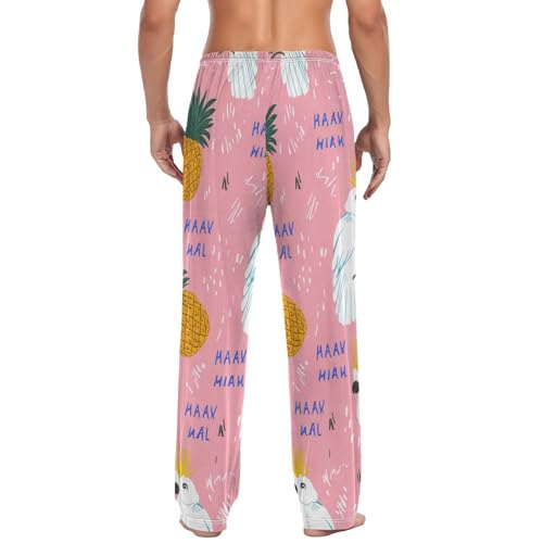 Men's Pajama Pants Cockatoos Pineapples Pink Sleep Pajama Lounge Pant with Pockets, Elastic Waistband2