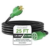 RVGUARD 4 Prong 30 Amp 25 Foot Generator Extension Cord, NEMA L14-30P/L14-30R, 125/250V Up to 7500W 10 Gauge SJTW Generator Cord with Cord Organizer, ETL Listed