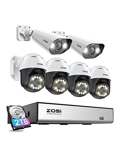 ZOSI 8CH (16CH Expandable) 4K PoE Security Camera System with AI Face Person Vehicle Detection, 6 X 5MP 3K Outdoor PT Bullet IP PoE Cameras, 2-Way Audio, 5X Digital Zoom, 2TB HDD for 24/7 Recording -  8HQ-1825W2X2965W4-20-US-B1