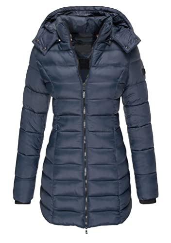 OMZIN Women's Lightweight Packable Puffer Jacket Casual Thickening Coats Winter Long Coat with Hooded