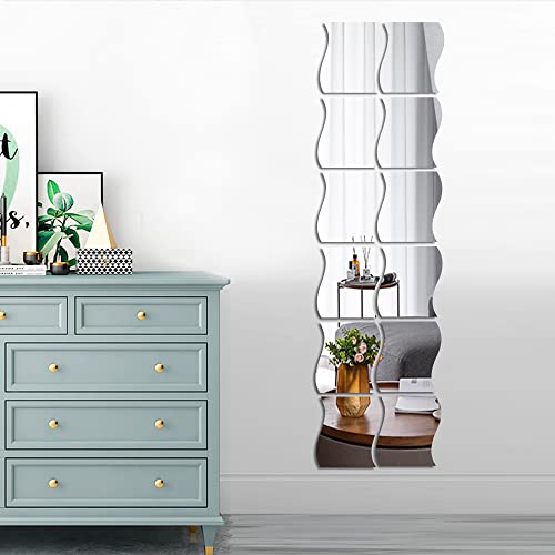 Mcleulla 12Pcs Wavy Mirror Wall Stickers, 3D Mirror Art Diy Home Decorative Acrylic Mirror Wall Sheet Plastic Mirror Tiles For Home Living Room Bedroom Sofa Tv Setting Wall Decoration Decor Decal #TOP5