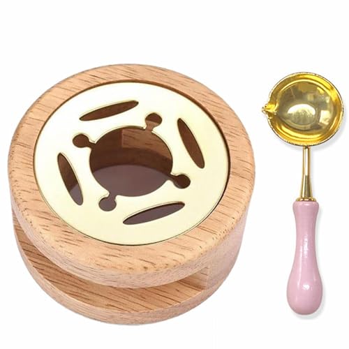 Forno di Fusione Cera Sigilli,Pentola Riscaldante con Cucchiaio,Ceralacca Kit Forno di Fusione Ceralacca,Scalda Sigilli di Cera,Per Sigillare Buste,Inviti di Nozze,Confezioni Regalo (Legno)