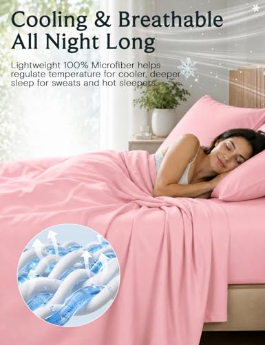 Image of LuxClub King Size Sheets Set, Deep Pocket King Bed Sheets 4PC, Cooling Sheets King Size Breathable, Soft Hotel Luxury Bedding Wrinkle Free, Silky Fitted Sheet & Pillowcase Sets, Baby Pink