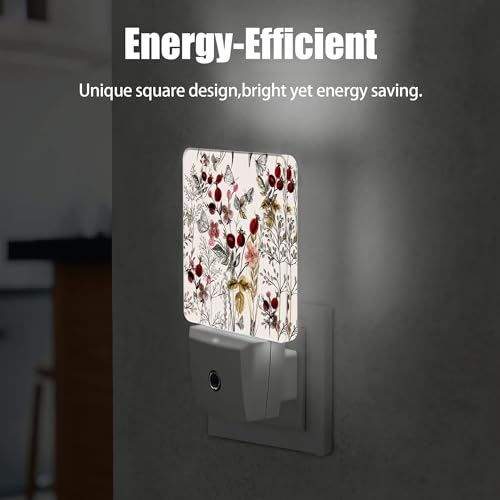 Image of Vintage Flower Night Light, Butterfly Plug into Wall with Dusk to Dawn Light Sensors, Warm Nightlights for Bedroom, Bathroom, Hallway, Kitchen, Gifts Ideal for Girls Women