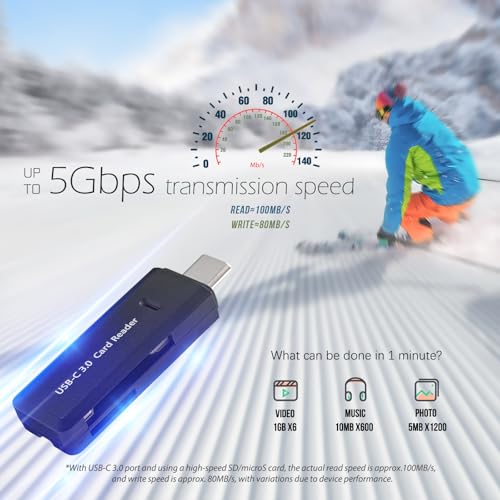 Image of Micro SD Card Reader, 5Gbps 2-in-1 USB C Memory Card Reader for Digital Camera, SD Card Viewer with Dual Slot for SD, SDHC, SDXC, Micro SD, MicroSDHC, Micro SDXC, MMC, RS-MMC, TF Card (Black)